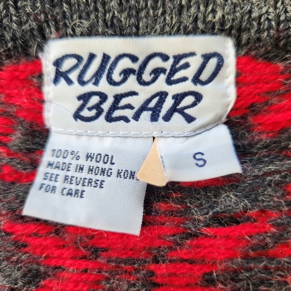 Vintage Rugged Bear Cardigan Women’s Small Red Blue Wool Nordic Zipper - Picture 4 of 9
